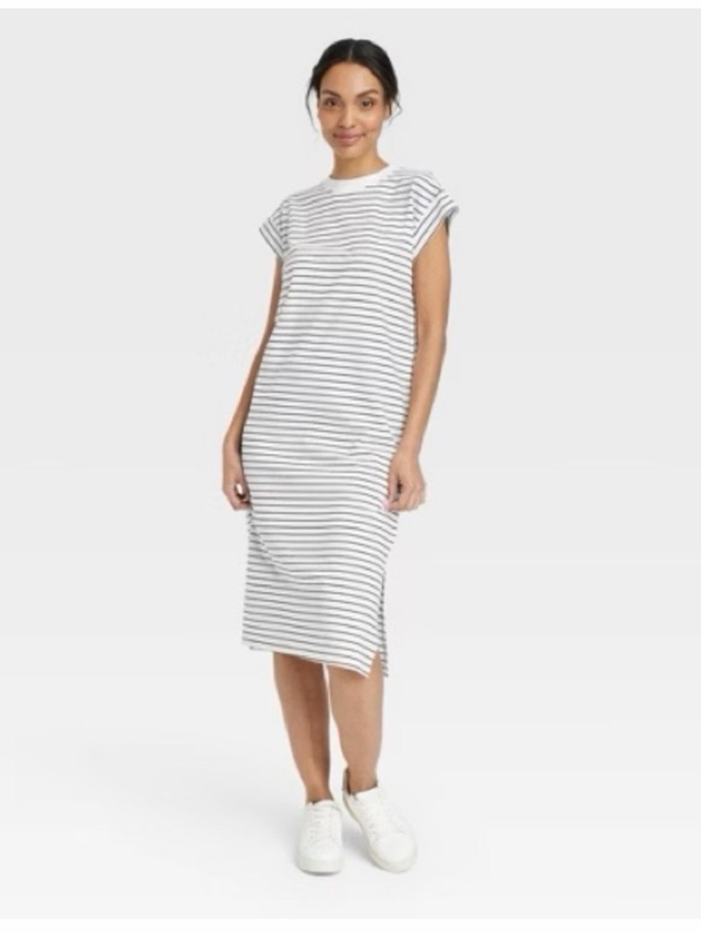 Target A New Day White and Black Striped Tee Midi Dress